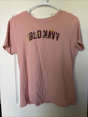 Old Navy Dusty Pink Floral Logo T-Shirt